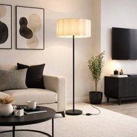 CGC Lighting Lena Matt Black Straight Floor Lamp with Large Scalloped Lampshade in Cream