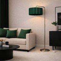 CGC Lighting Kyra Brushed Nickel Angled Floor Lamp with Large Scalloped Lampshade in Dark Green