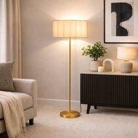 CGC Lighting Lena Brushed Gold Straight Floor Lamp with Large Scalloped Lampshade in Cream