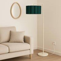 CGC Lighting Kyra Cream Off-White Angled Floor Lamp with Large Scalloped Lampshade in Dark Green
