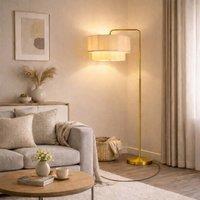 CGC Lighting Kyra Brushed Gold Angled Floor Lamp with Two Layer Scalloped Lampshade in Cream