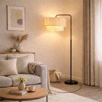 CGC Lighting Kyra Matt Black Angled Floor Lamp with Two Layer Scalloped Lampshade in Cream