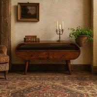 Wyld Haus Keaukaha Circular TV Stand in Chestnut Mango Wood 2 Drawers in Brown