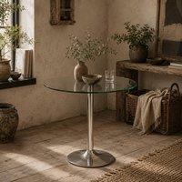 Wyld Haus Diliha Clear Tempered Glass Round Dining Table with Chrome Steel Base