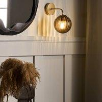 Wyld and Coco Art Deco Wall Lamp - Dark Brown Glass Globe Gold-Painted Iron Frame
