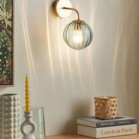 Wyld and Coco Art Deco Wall Lamp Gold with 28cm Blue Glass Globe