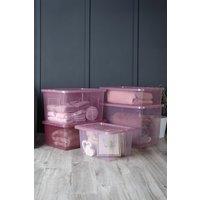Wham Crystal 5 Piece Multisize Stackable Plastic Storage Organiser Box & Lid in Pink