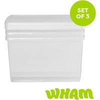 Wham Clip 3x 62L Rectangular Plastic Storage Boxes with Clip Lock Lids in Clear