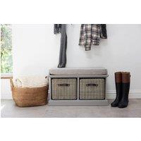 Statement Furniture Tetbury Bench with 2 Grey Faux Rattan Baskets & Grey Cushion in Light Grey