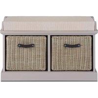 Statement Furniture Tetbury Bench with 2 Brown Faux Rattan Baskets & Cream Cushion in Taupe
