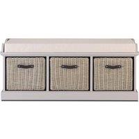 Statement Furniture Tetbury Bench with 3 Brown Faux Rattan Baskets & Cream Cushion in Taupe