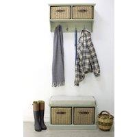 Statement Furniture Tetbury 2 Brown Faux Rattan Basket & Cream Cushion Hallway Set in Light Green