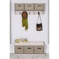 Statement Furniture Tetbury 3 Brown Faux Rattan Basket & Cream Cushion Hallway Set in Taupe