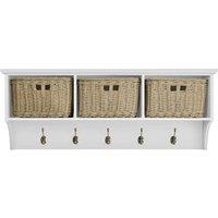 Statement Furniture Tetbury Large Coat Rack / Shelf with 3 Brown Faux Wicker Baskets in White
