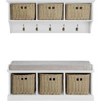 Statement Furniture Tetbury 3 Brown Faux Wicker Basket & Grey Cushion Hallway Set in White