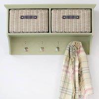 Statement Furniture Tetbury Coat Rack Hanging Shelf with 2 Brown Storage Baskets in Light Green