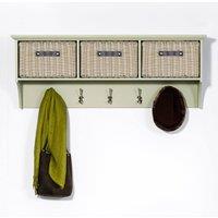 Statement Furniture Tetbury Large Coat Rack Hanging Shelf with 3 Brown Storage Baskets in Light Green