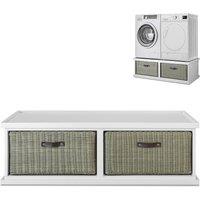 Statement Furniture Tetbury Double Washing Machine Pedestal, Dryer Stand with Baskets in White