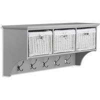 Statement Furniture Tetbury Large Hallway Coat Rack / Shelf with Wicker Storage Baskets in Light Grey