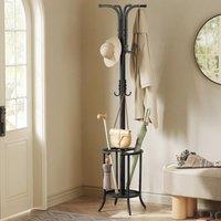 SONGMICS Tall Metal Coat Stand Umbrella Base Hallway Hooks Organizer in Black