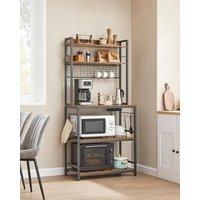 The Bazaarist Kitchen Rack with Power Outlet Hooks & Metal Wire Panel in Dark Brown