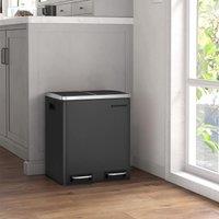 SONGMICS Double Kitchen Bin Small Recycling Waste Pedal Soft Close Steel in Black