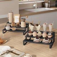 SONGMICS Pair of 3-Tier Spice Rack Shelf Organisers Extendable Stackable in Black