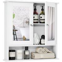 Costway Wall Mounted Bathroom Mirror Cabinet Wooden Storage Cupboard Medicine Organizer in White