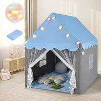 Costway Tent Playhouse w/Windows Star Lights Mat Zippers Play Teepee Gift in Blue
