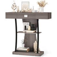 Costway T Shaped Industrial Console Table Narrow Sofa Side Table Entryway Display Shelves in Grey