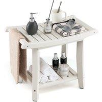 Costway Corner Shower Bench Stool Bathroom Seat 2Tier Storage Shelf Bathroom Foot Rest in White
