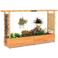 Costway 2M Raised Garden Bed Fir Wood Climbing Planter Box w/ 2-Sided Trellis in Brown