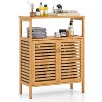Costway Bamboo Side Storage Organizer Bathroom Floor Cabinet w/ Double Doors in Natural