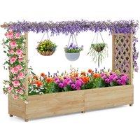 Costway 2M Raised Garden Bed Fir Wood Climbing Planter Box w/ 2-Sided Trellis in Natural