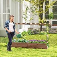 Costway Raised Garden Bed with 2-Sided Trellis & Hanging Roof in Brown