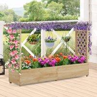 Costway Raised Garden Bed with 2-Sided Trellis & Hanging Roof in Natural
