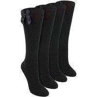Sock Snob Girl's 4 Pack Knee High School Socks with Ribbon Bow | Plain Long Socks in Black | Size: 4-6 Years