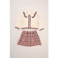 Miss Girl's True Knit Cardigan with Check Skirt in Cream | Size: 3 Years
