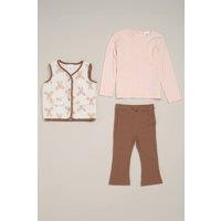 Lily and Jack Girl's 3 Piece Top, Borg Gilet and Flared Legging Set in Brown | Size: 4 Years