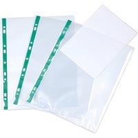 KAV Deluxe Glass Clear A4 Punched Pockets with Green Strip | Size: Medium
