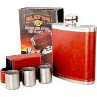 KAV Premium Stainless Steel with Leather Cover & Leak Proof Pocket Hip Flask 8 Oz Ideal for Whiskey, Bourbon, & Liquor in Brown