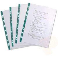 KAV Pack Of 25 Deluxe Glass Clear A4 Punched Pockets With Green Strip | Size: 25 Pack