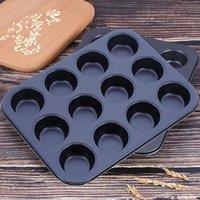 KAV Non Stick 12 Cup Muffin Tray Mould for Cupcakes in Black | Size: 2 Pack
