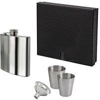 KAV Stainless Steel 8oz Hip Flask with Gift Box, Funnel & 2 Stainless Steel Shot Cups in Silver