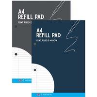 KAV A4 Ruled Refill Pad - 130 Pages (65 Sheets) Notepad with 2 Punched Holes in White | Size: 12 Pack
