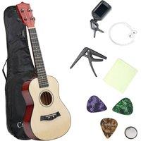 Crystals 23" Concert Beginners Ukulele Guitar, Felt Pick & Spare Strings in Brown
