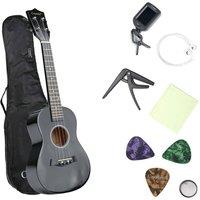 Crystals 23" ConcertBeginners Ukulele Guitar, Felt Pick & Spare Strings in Black