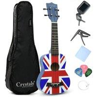 Crystals 21" Union Jack Ukulele Beginner Uke with Bag Pick & Carbon Strings in Blue