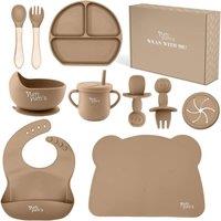 Yum Yums 10-Piece Silicone Feeding Baby Weaning Set - Mocha Tableware in Brown