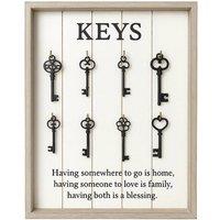 FORGEVIO Large Rustic Wooden Key Rack - 8 Hooks Wall-Mounted in Natural | Size: 500mm